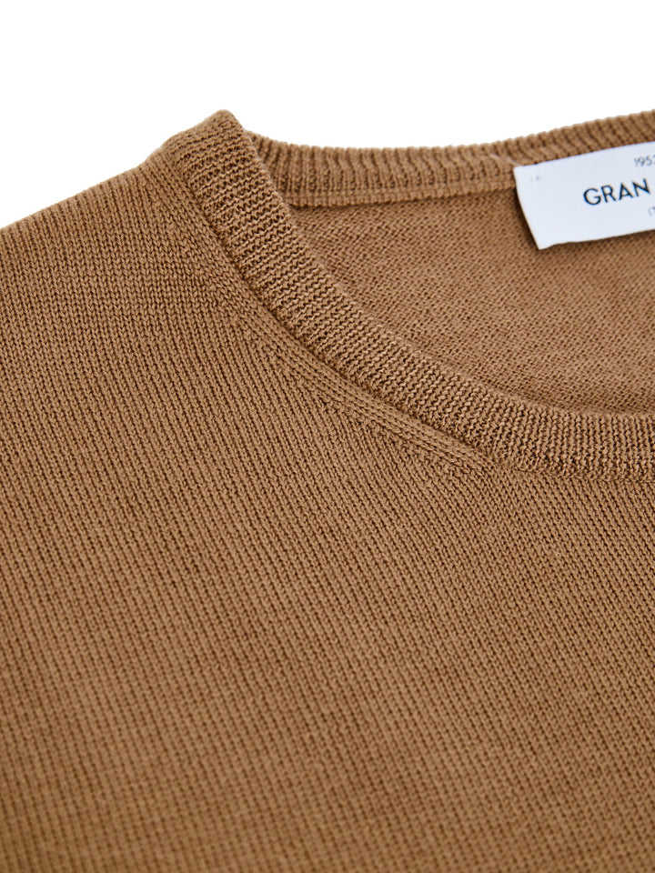 Maglione Girocollo Marrone in Lana Sottile Gran Sasso