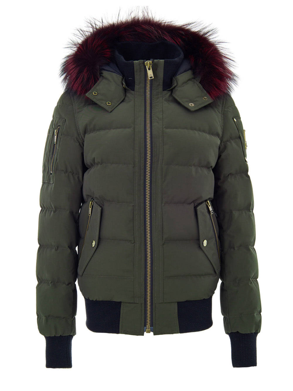 Piumino Bomber in Verde con Cappuccio e Pelliccia Moose Knuckles
