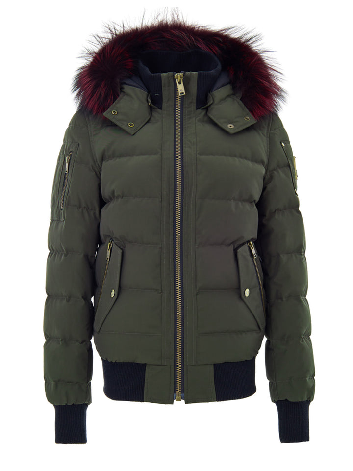 Piumino Bomber in Verde con Cappuccio e Pelliccia Moose Knuckles