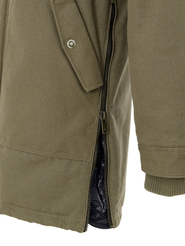 Giubbino Parka Verde Lungo in Tessuto con Tasconi Moose Knuckles