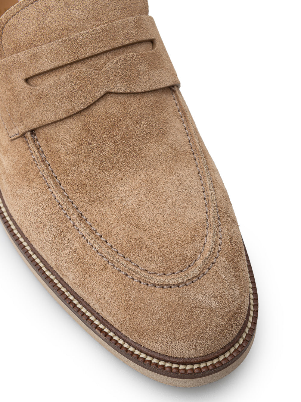 Mocassin en daim avec profil en cuir Brunello Cucinelli