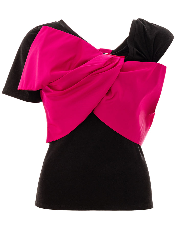 Black T-Shirt with Fuxia Bow Detail Alexander McQueen