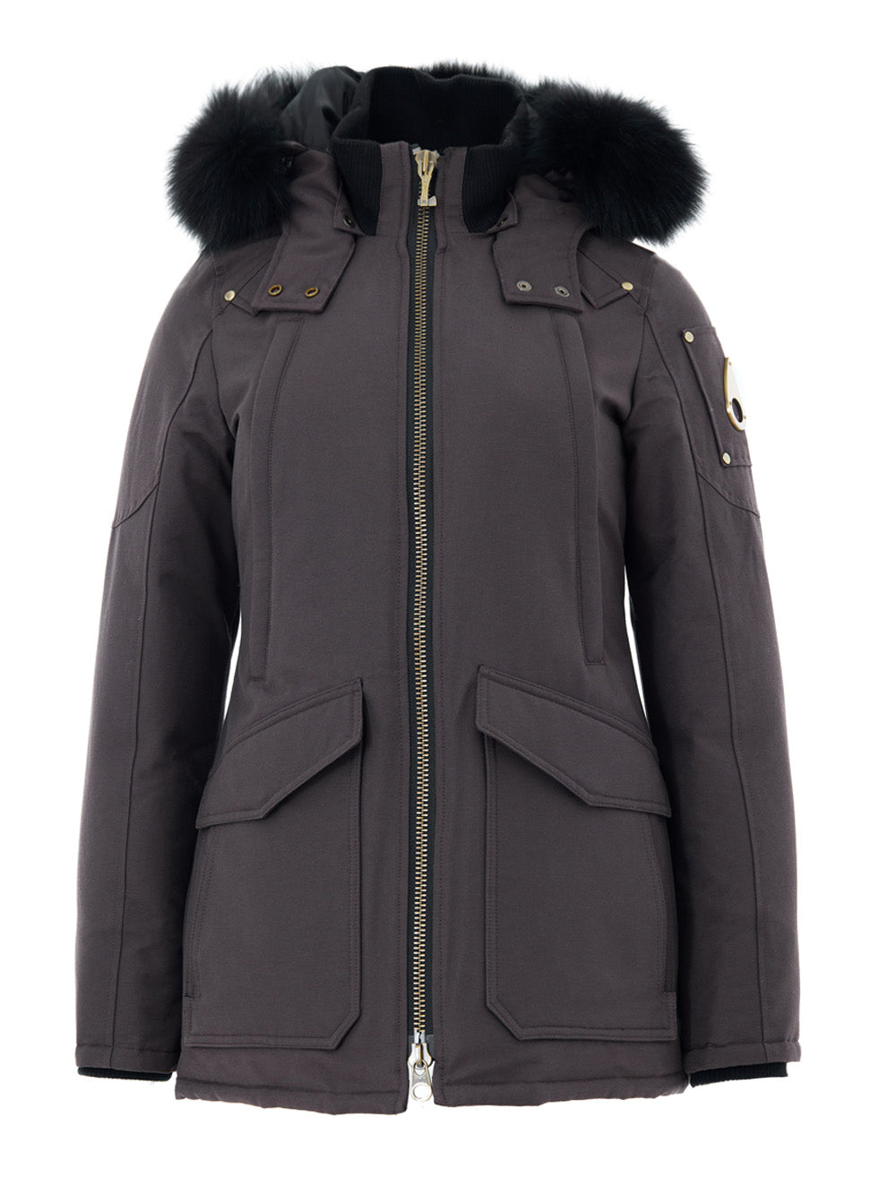 Field Jacket in Marrone con Cappuccio e Pelliccia Moose Knuckles