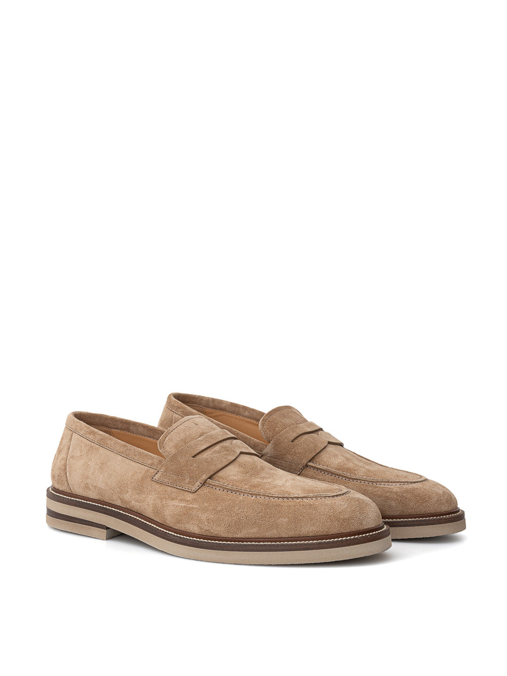 Mocassin en daim avec profil en cuir Brunello Cucinelli