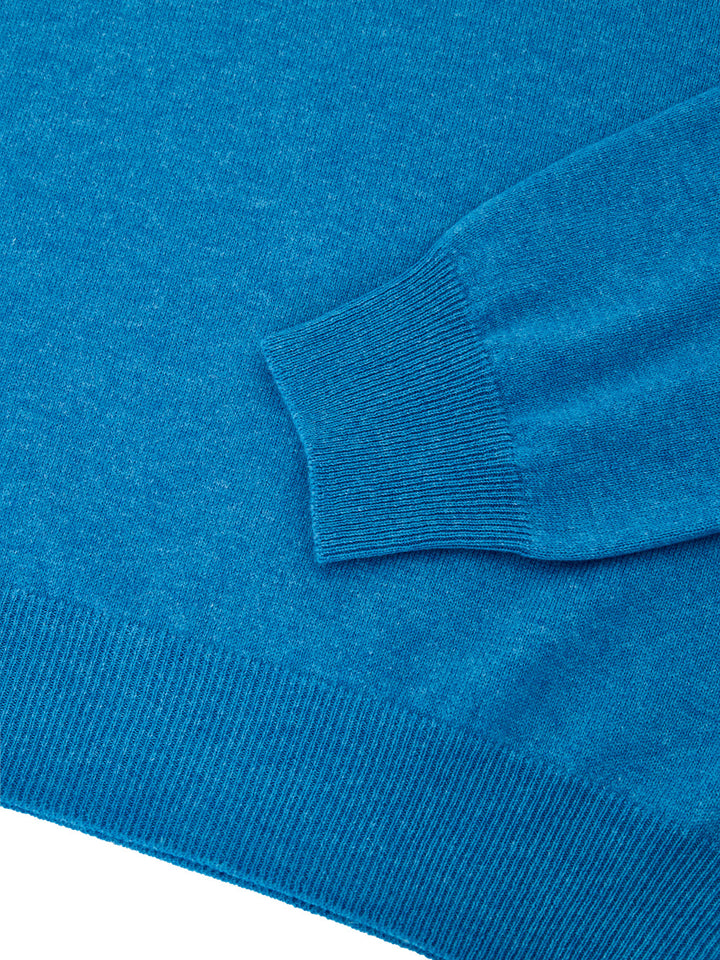 Maglione Lupetto con Mezza Zip in Lana Azzurro Gran Sasso