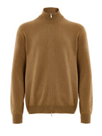 Maglione Cardigan in Lana Marrone con Zip Gran Sasso