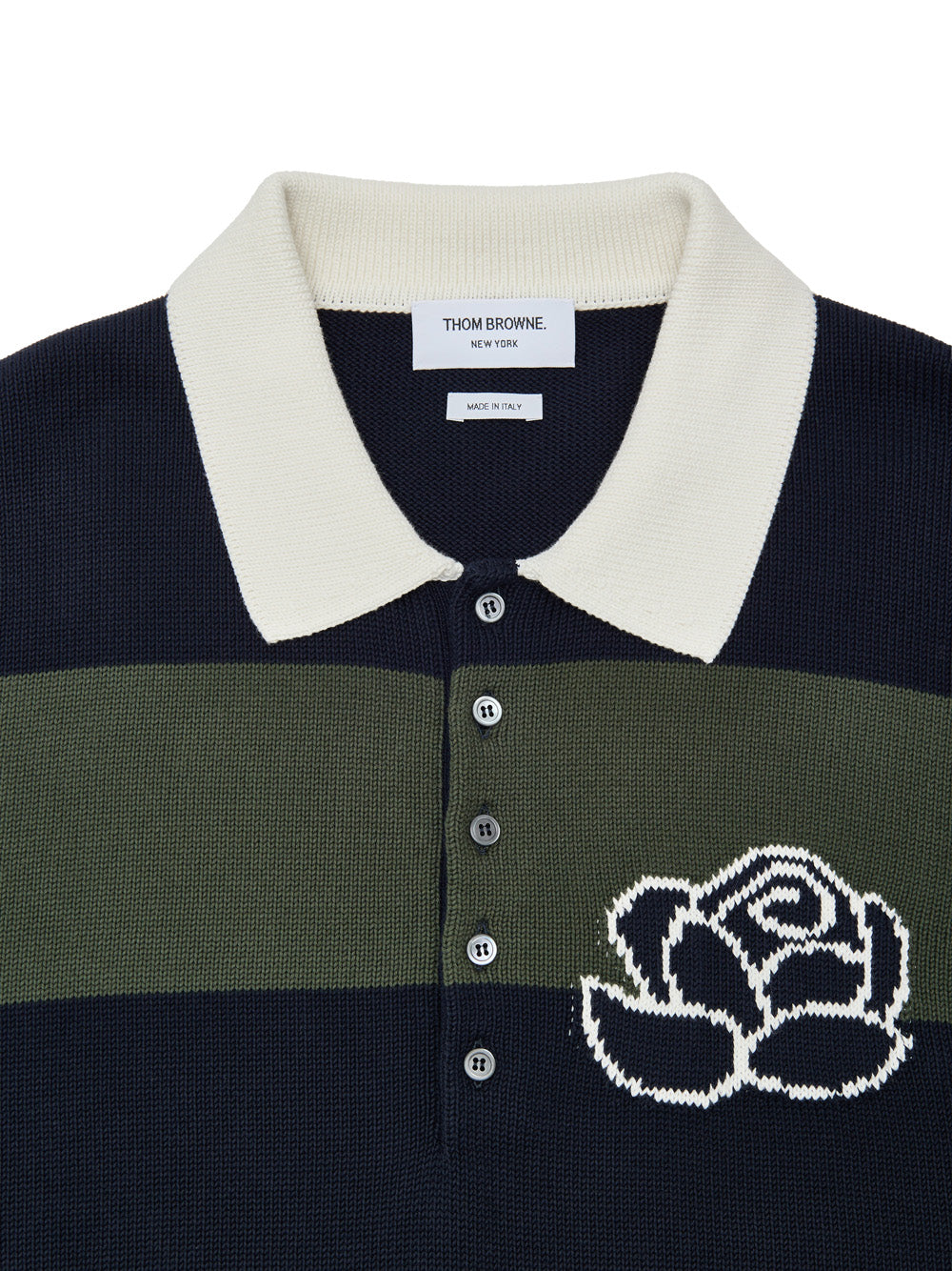 Polo de manga larga con bordado rosa Thom Browne