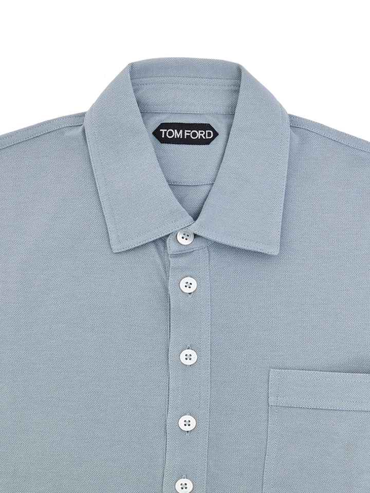 Polo in Cotone Piquet Azzurro Tom Ford