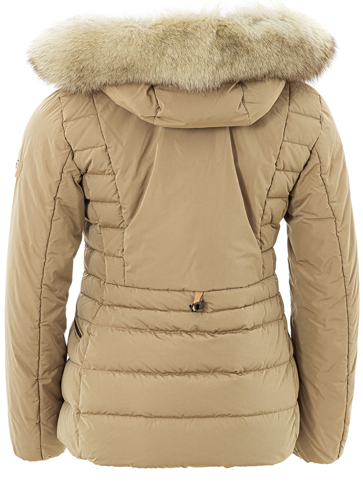 Beige Padded Jacket with Fur Collar Peuterey