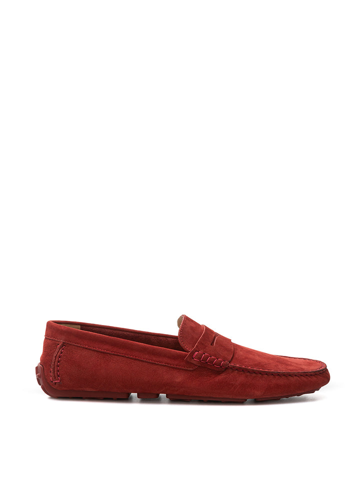 Bordeaux penny moccasin in Bally suede