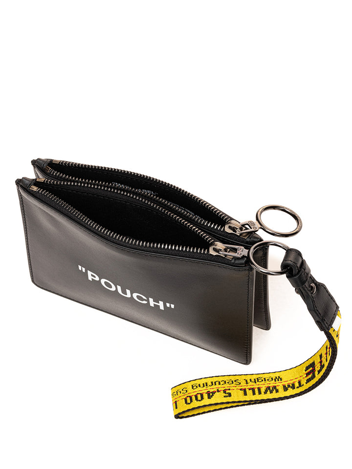 Pochette Pouch Unisex in Pelle Nera Off-White