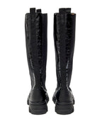 Stivali Alti Chelsea Neri Knee-High con Effetto Coccodrillo