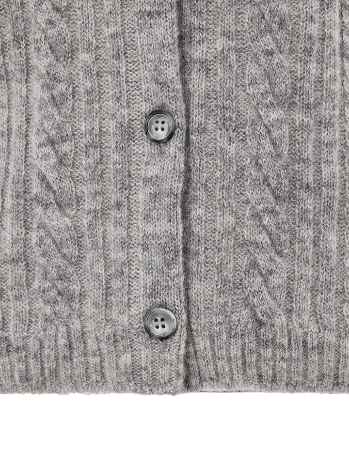 Cardigan con Lavorazione Trecce in Grigio Gran Sasso