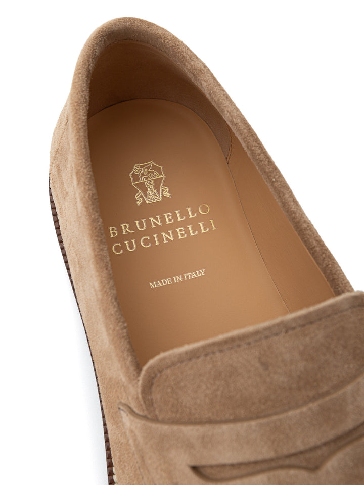 Mocassin en daim avec profil en cuir Brunello Cucinelli