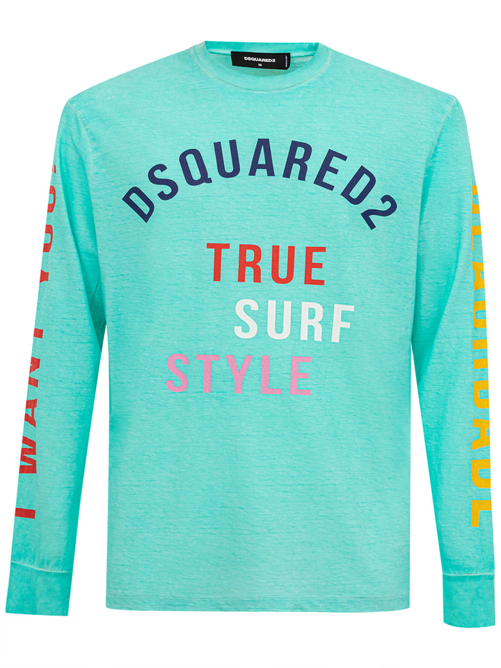 T-Shirt Maniche Lunghe con Stampa True Surf Style Dsquared2