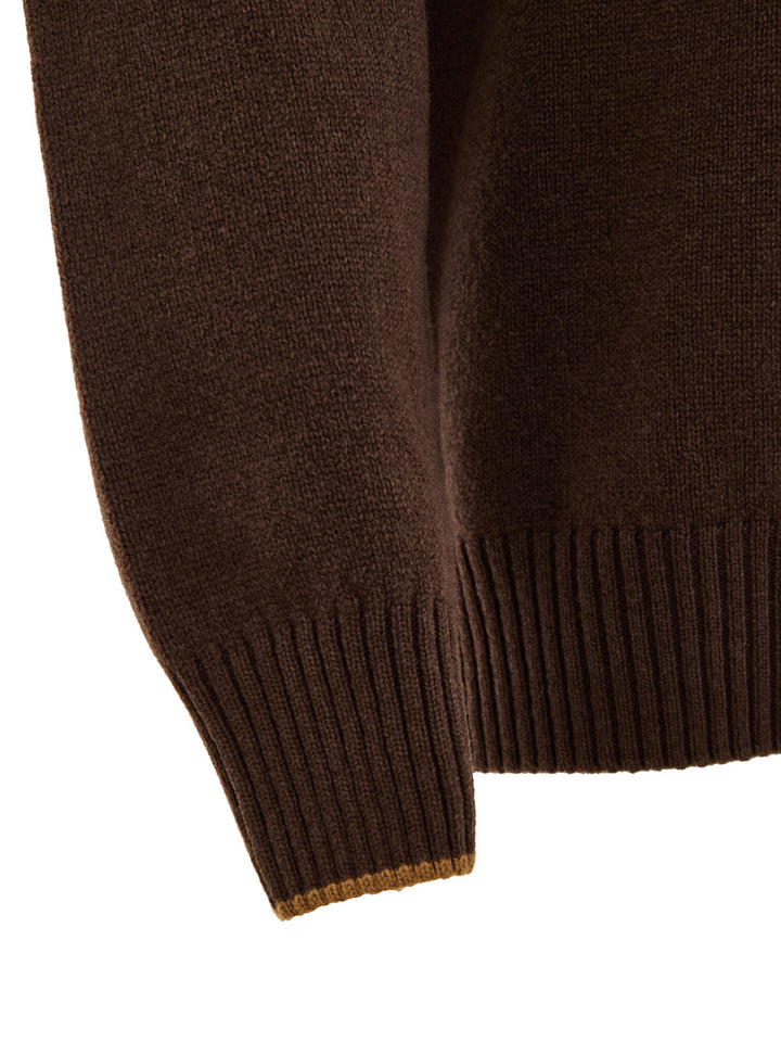 Maglione Lupetto con Mezza Zip in Lana Marrone Gran Sasso