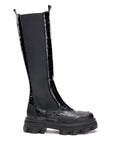 Stivali Alti Chelsea Neri Knee-High con Effetto Coccodrillo