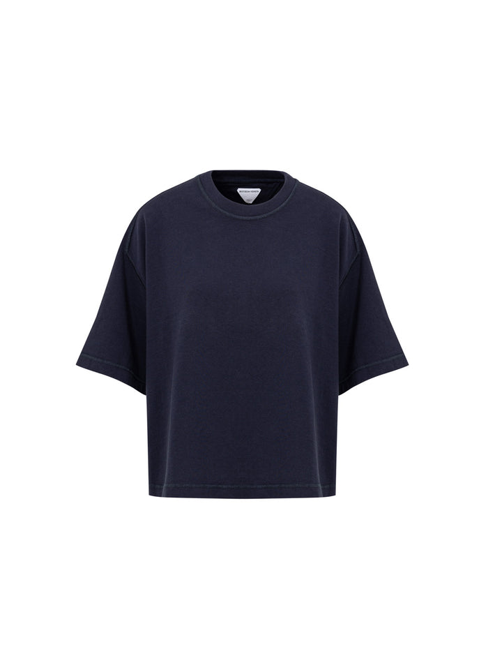 Camiseta azul recortada con cuello cuadrado Bottega Veneta