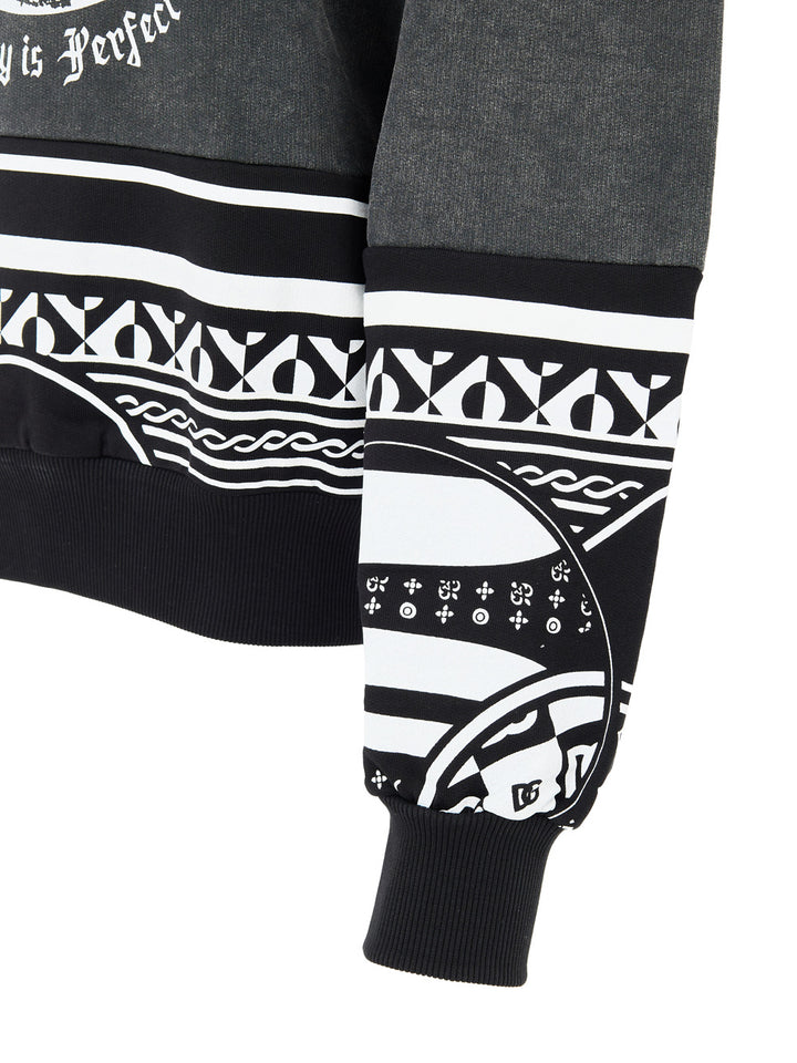 Felpa Nera Délavé con Stampa 'Nobody is Perfect' Dolce & Gabbana