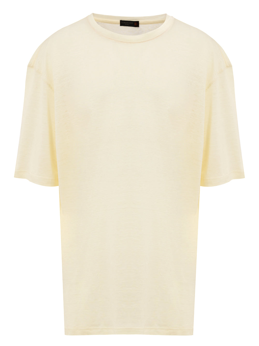 T-Shirt Corneliani Giallo Chiaro a Manica Corta in Lino