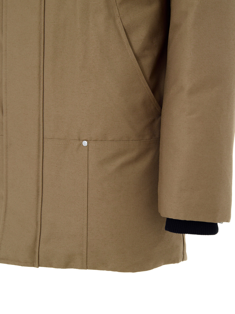 Giubbino Lungo Beige in Tessuto con Cappuccio e Pelliccia Moose Knuckles