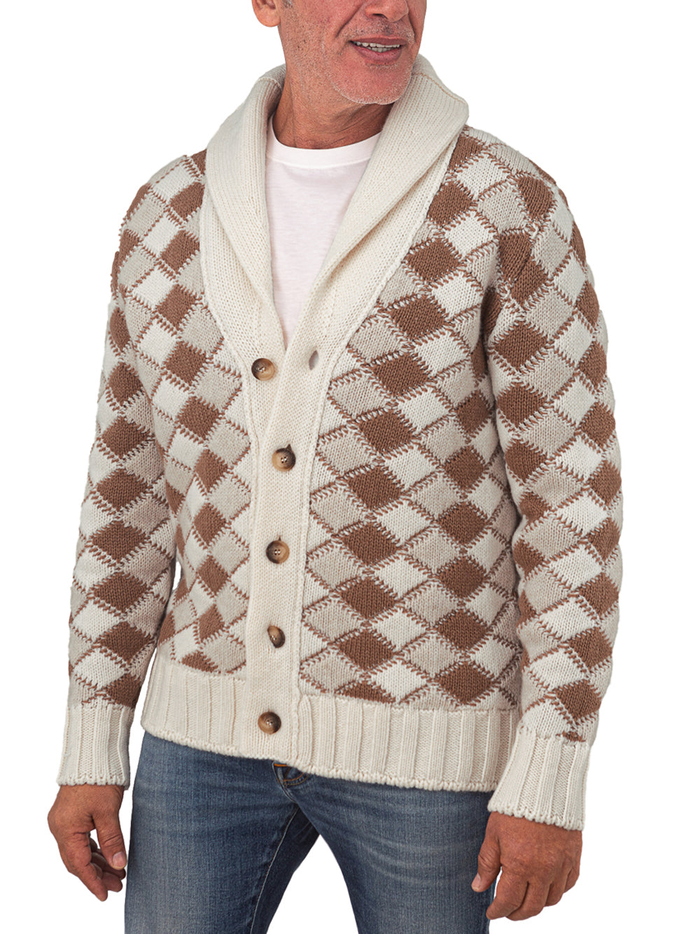 Cardigan en laine beige et blanc Gran Sasso