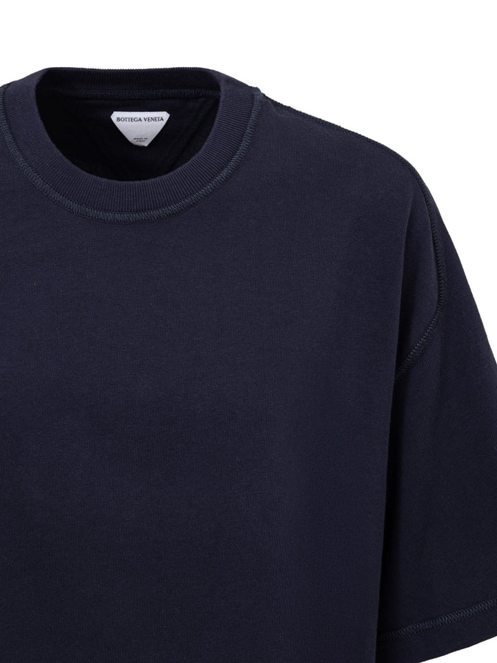 Camiseta azul recortada con cuello cuadrado Bottega Veneta