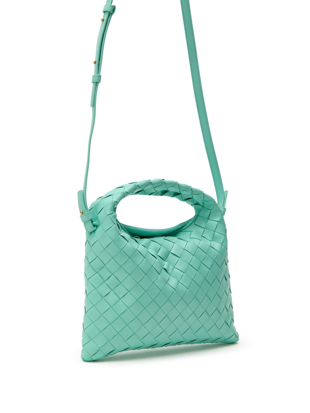 Mini-Schultertasche Hop mit Flechtdesign in Türkis Bottega Veneta