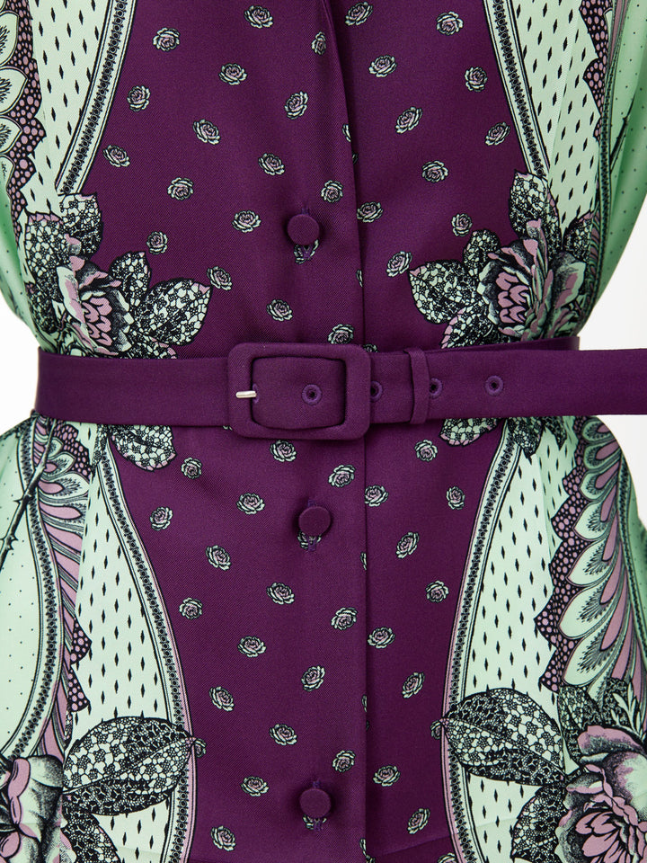Camicia in Seta con Stampa Verde Menta e Viola Gucci