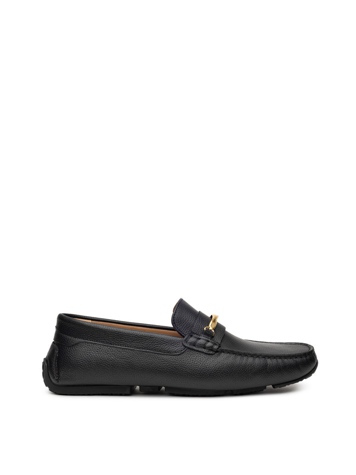 Bally Moccasins in schwarzem Leder mit goldener Plaque