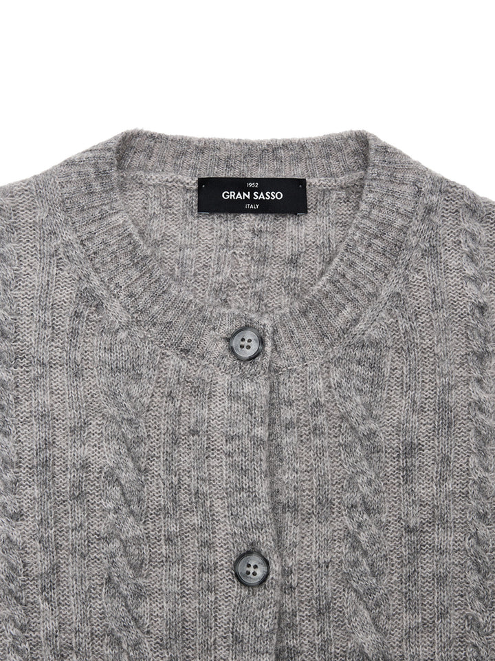 Cardigan con Lavorazione Trecce in Grigio Gran Sasso