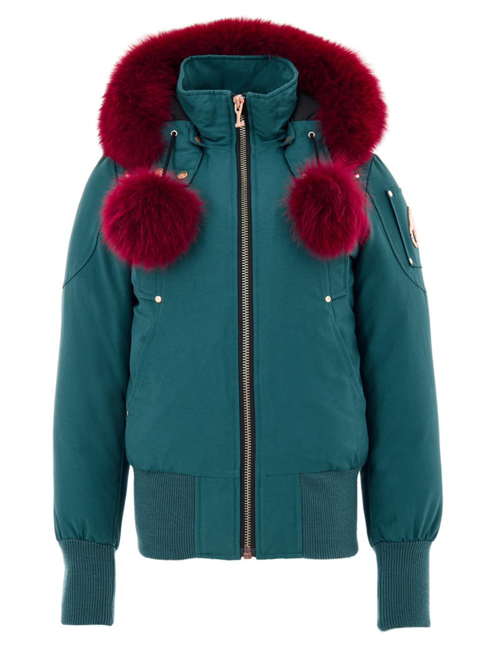 Giubbino Bomber Imbottito in Verde Petrolio con Pompom Moose Knuckles