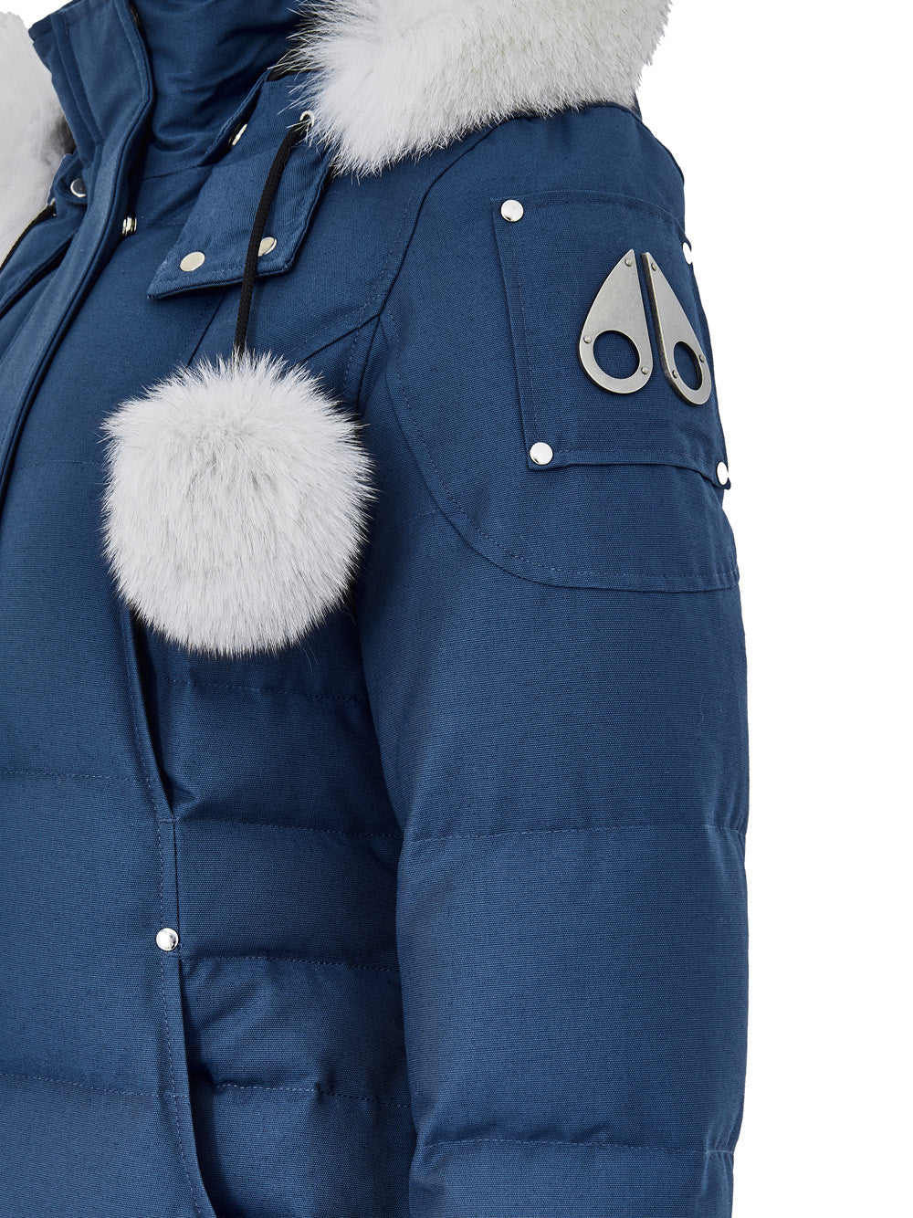 Giubbino Lungo Imbottito Azzurro con Pompom Moose Knuckles