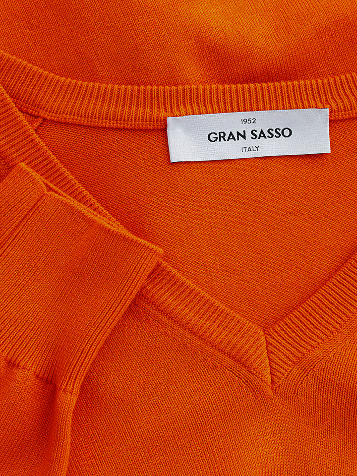 Pull col V orange en coton Gran Sasso