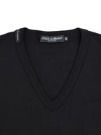 T-shirt Scollo a V in Cotone Nero Dolce & Gabbana
