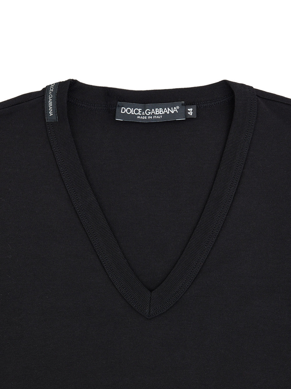 T-shirt Scollo a V in Cotone Nero Dolce & Gabbana