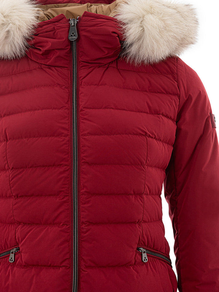 Bordeaux Padded Jacket with Fur Collar Peuterey