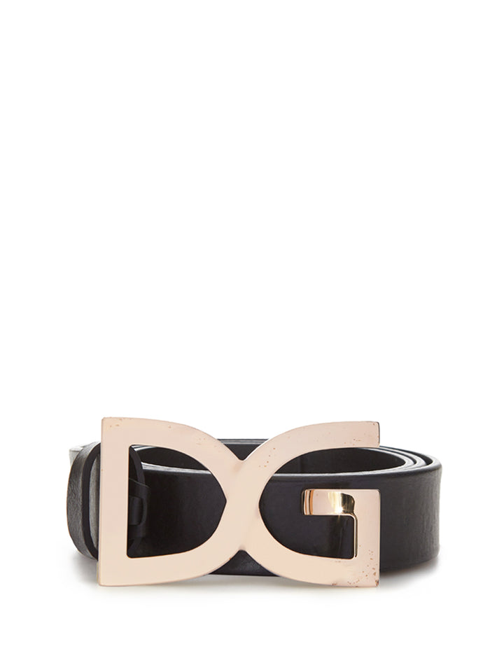 Dolce &amp; Gabbana Leather Belt with Gold Buckle