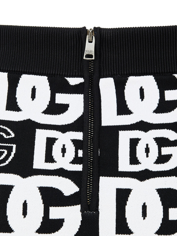 Minigonna in Maglina Nera con Stampa Allover Dolce & Gabbana