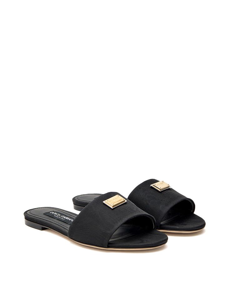 Ciabatta Nera Jacquard con Logo Dolce & Gabbana