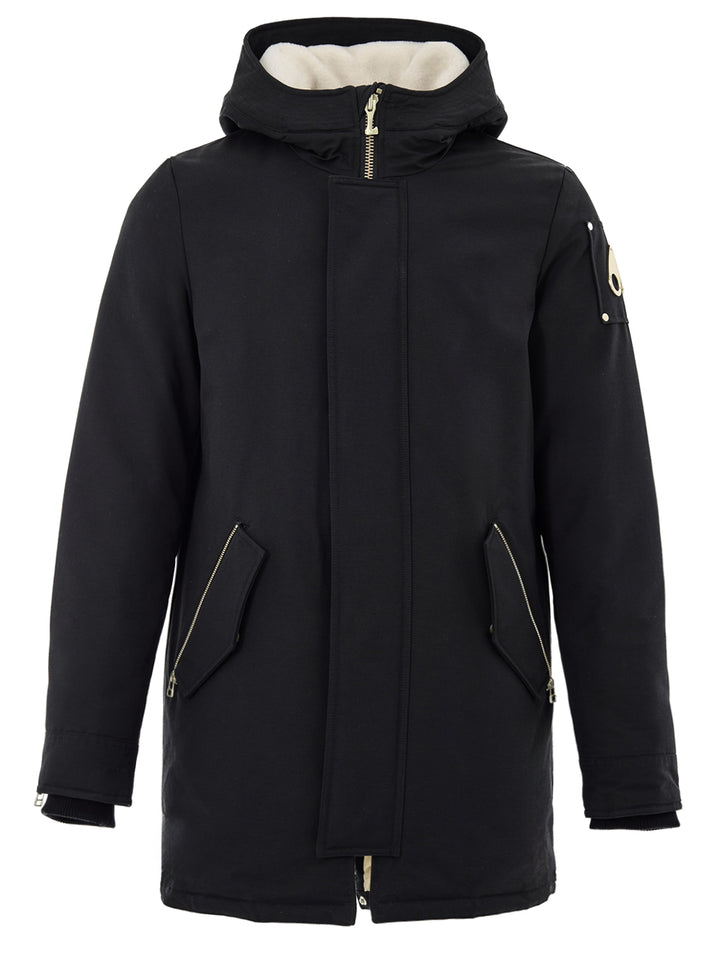Parka Nero con Cappuccio e Zip Gold Moose Knuckles
