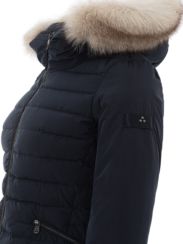 Blue Padded Jacket with Fur Collar Peuterey