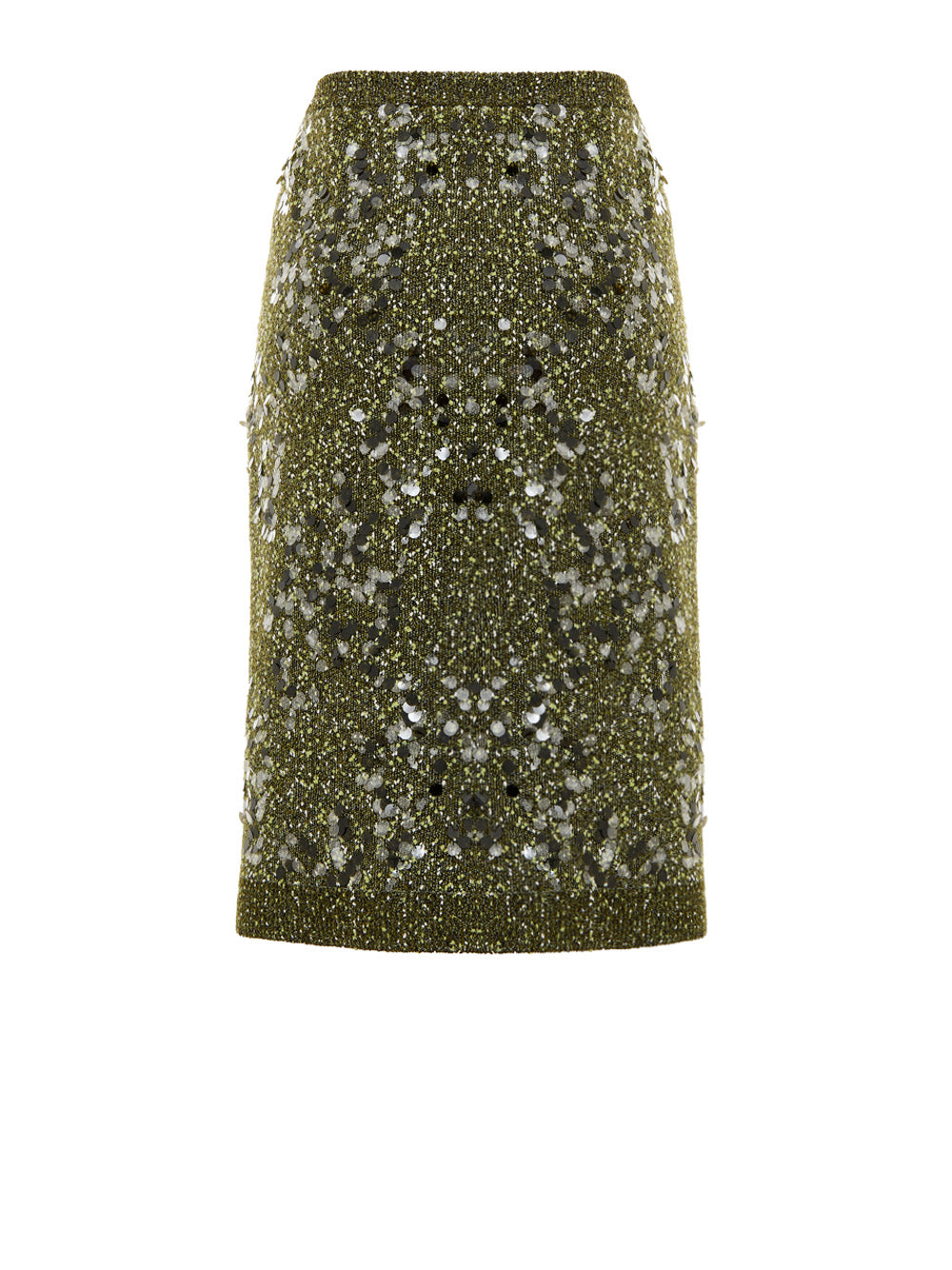 Gonna in Maglia Verde Militare con Paillettes Gucci
