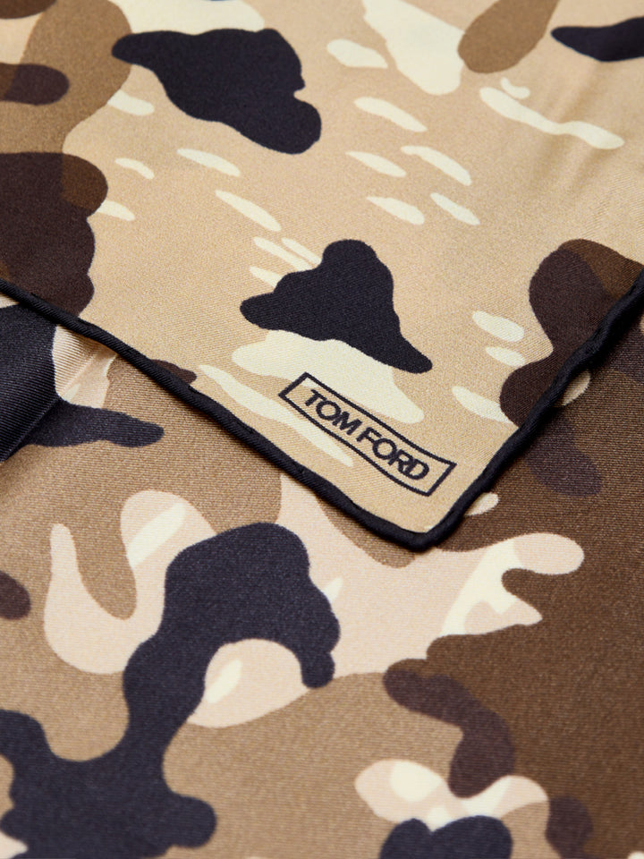 Fazzoletto da Taschino in Seta Beige con Stampa Camouflage Tom Ford