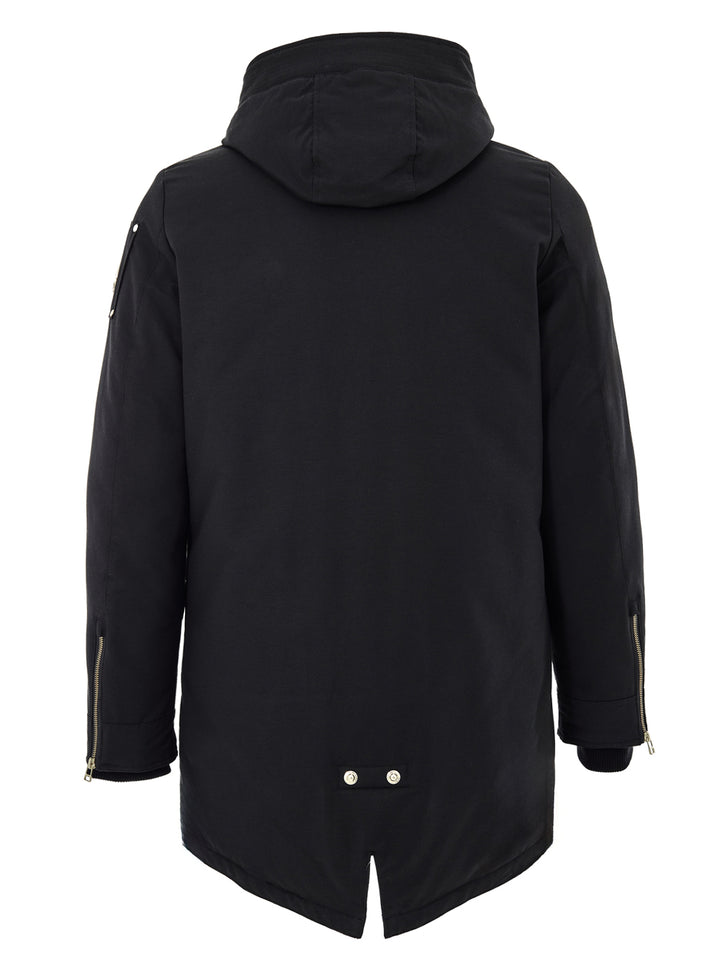 Parka Nero con Cappuccio e Zip Gold Moose Knuckles