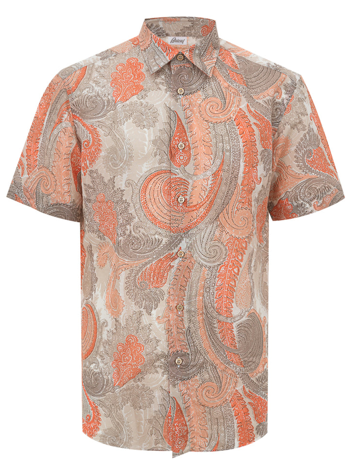 Short-sleeved cotton shirt with Brioni print