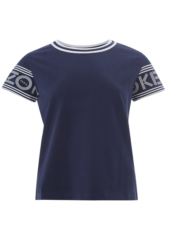 T-Shirt in Cotone Blu con Logo Kenzo
