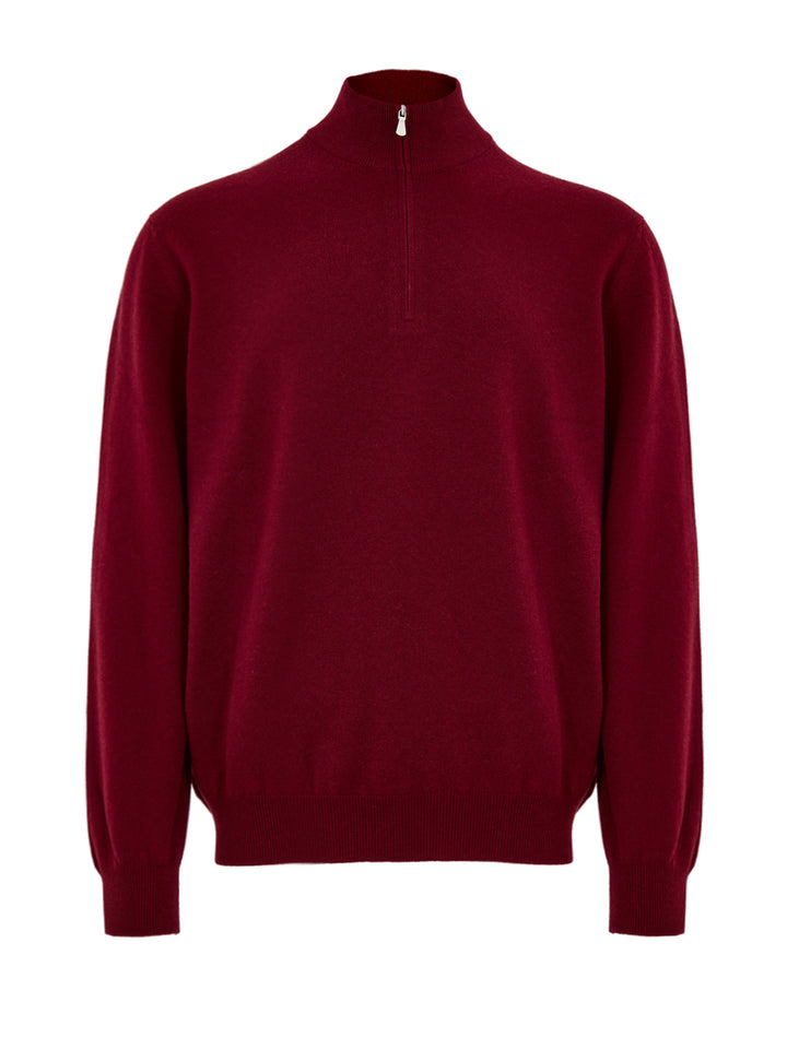 Maglione Lupetto con Mezza Zip in Lana Rosso Scuro Gran Sasso