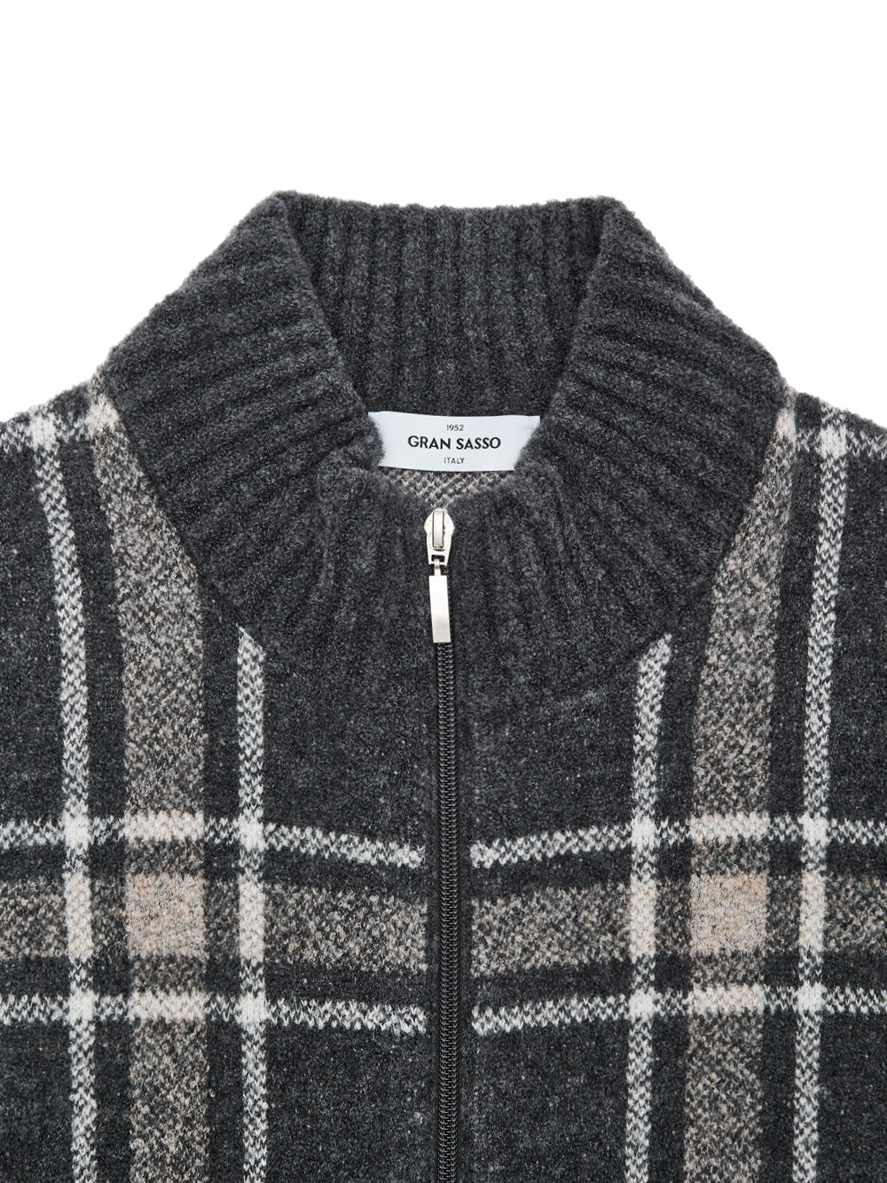 Cappotto in Bouclé Jacquard in Grigio con Maxi Zip Gran Sasso