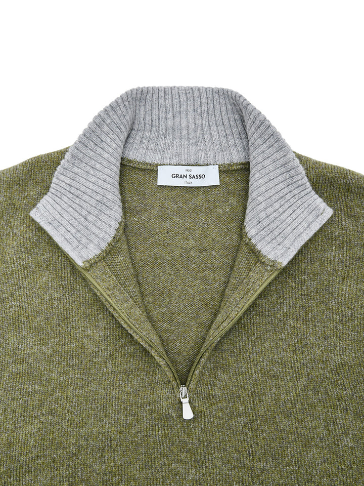 Maglione Lupetto con Mezza Zip in Lana Verde Gran Sasso